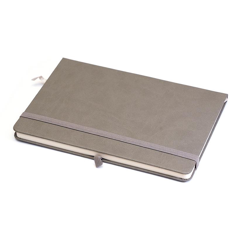 Silver - Pu Leather Note Book With Elastic & Pen Holder